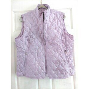 Eddie Bauer Women XL Lavender Floral Embroidered Premium Goose Down Vest